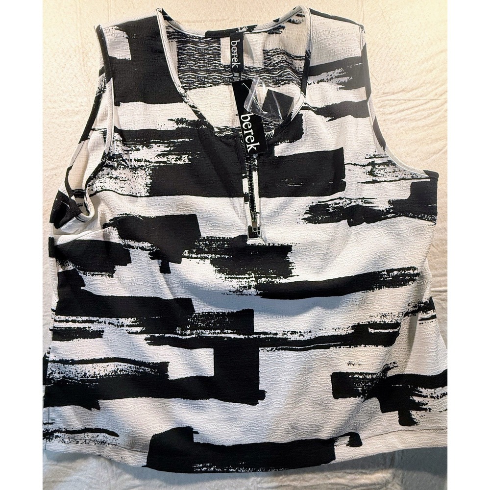 Berek Women Zipper Sleeveless Black & White Tank Shirt XXL New NWT Tags